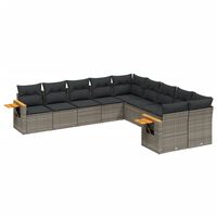 vidaXL 10-tlg. Garten-Sofagarnitur mit Kissen Grau Poly Rattan