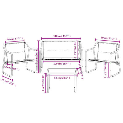 vidaXL 4-tlg. Garten-Lounge-Set mit Kissen Anthrazit Stahl