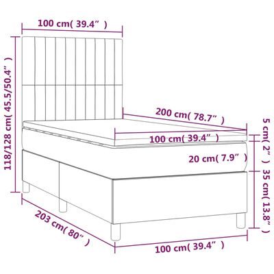 vidaXL Boxspringbett mit Matratze & LED Dunkelgrau 100x200 cm Samt