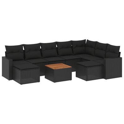 vidaXL 10-tlg. Garten-Sofagarnitur mit Kissen Schwarz Poly Rattan