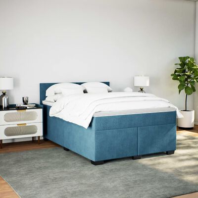 vidaXL Boxspringbett mit Matratze Blau 160x200 cm Samt