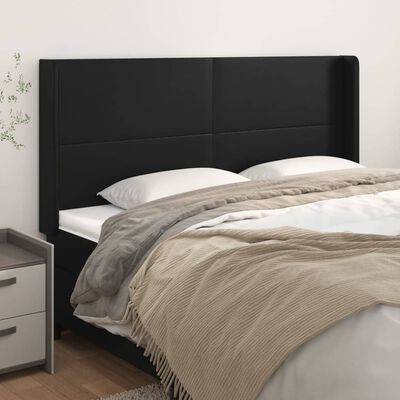 vidaXL Kopfteil mit Ohren Schwarz 163x16x118/128 cm Kunstleder