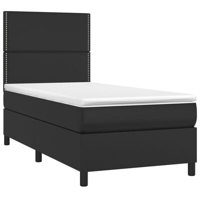 vidaXL Boxspringbett mit Matratze & LED Schwarz 100x200 cm Kunstleder