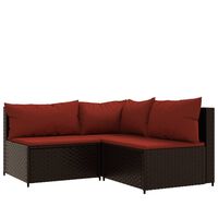 vidaXL 3-tlg. Garten-Lounge-Set mit Kissen Braun Poly Rattan