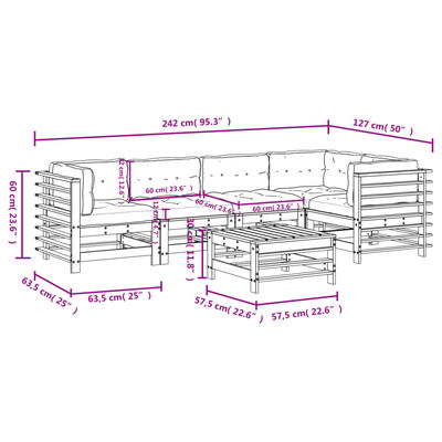 vidaXL 6-tlg. Garten-Lounge-Set mit Kissen Schwarz Massivholz