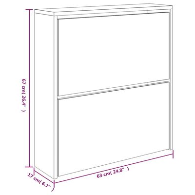 vidaXL Schuhschrank mit Spiegel 2 Fächer Braun Eichen-Optik 63x17x67cm