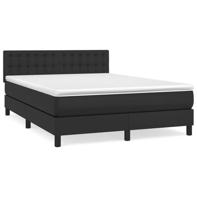 vidaXL Boxspringbett mit Matratze Schwarz 140x200 cm Kunstleder