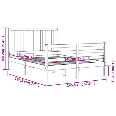 vidaXL Massivholzbett mit Kopfteil Grau 140x190 cm