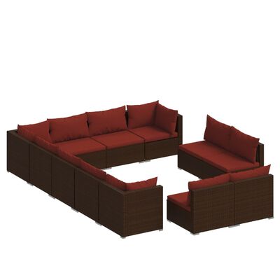 vidaXL 12-tlg. Garten-Lounge-Set mit Kissen Braun Poly Rattan