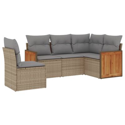 vidaXL 5-tlg. Garten-Sofagarnitur mit Kissen Beige Poly Rattan