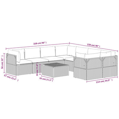 vidaXL 9-tlg. Garten-Lounge-Set mit Kissen Grau Poly Rattan