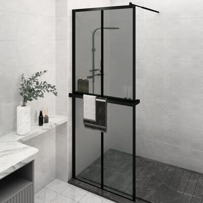 vidaXL Duschwand mit Ablage für Walk-In-Dusche Schwarz 80x195 cm ESG