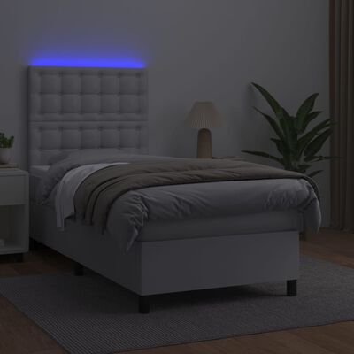 vidaXL Boxspringbett mit Matratze & LED Weiß 90x190 cm Kunstleder