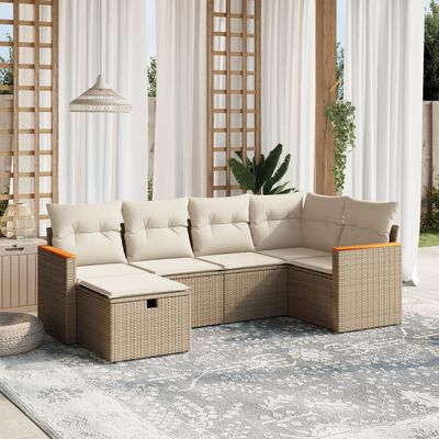 vidaXL 6-tlg. Garten-Sofagarnitur mit Kissen Beige Poly Rattan