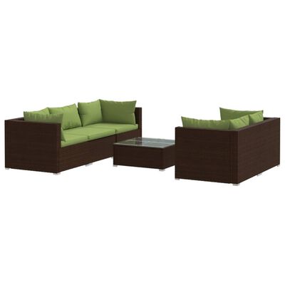 vidaXL 6-tlg. Garten-Lounge-Set mit Auflagen Poly Rattan Braun