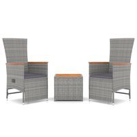 vidaXL 3-tlg. Garten-Lounge-Set Grau Poly Rattan & Massivholz Akazie