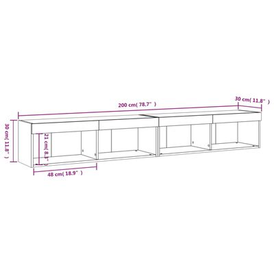 vidaXL TV-Schränke mit LED-Leuchten 2 Stk. Weiß 100x30x30 cm