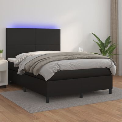 vidaXL Boxspringbett mit Matratze & LED Schwarz 140x200 cm Kunstleder