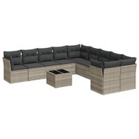 vidaXL 11-tlg. Garten-Sofagarnitur mit Kissen Hellgrau Poly Rattan