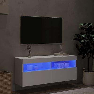 vidaXL TV-Wandschrank mit LED-Leuchten Weiß 100x30x40 cm