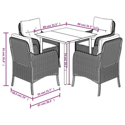 vidaXL 5-tlg. Garten-Essgruppe mit Kissen Grau Poly Rattan