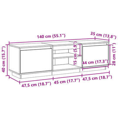 vidaXL TV-Schrank Wachsbraun 140x35x40 cm Massivholz Kiefer