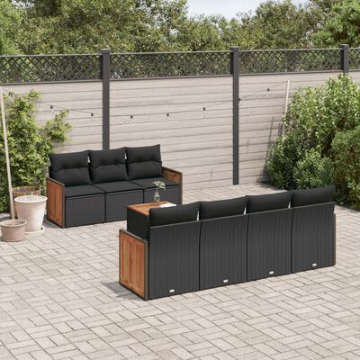 vidaXL 8-tlg. Garten-Sofagarnitur mit Kissen Schwarz Poly Rattan