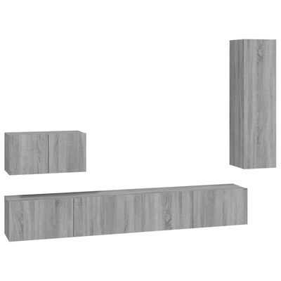 vidaXL 4-tlg. TV-Schrank-Set Grau Sonoma Holzwerkstoff