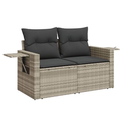 vidaXL 7-tlg. Garten-Sofagarnitur mit Kissen Hellgrau Poly Rattan