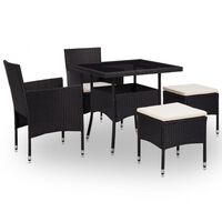 vidaXL 5-tlg. Garten-Essgruppe Schwarz Poly Rattan und Glas