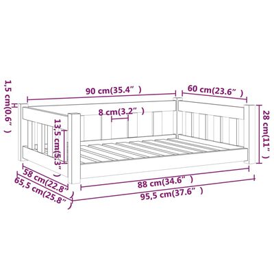 vidaXL Hundebett Weiß 95,5x65,5x28 cm Massivholz Kiefer