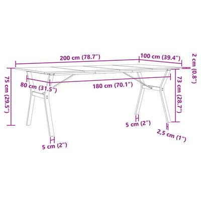 vidaXL Esstisch Y-Gestell 200x100x75cm Massivholz Kiefer und Gusseisen