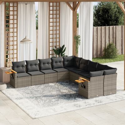 vidaXL 10-tlg. Garten-Sofagarnitur mit Kissen Grau Poly Rattan