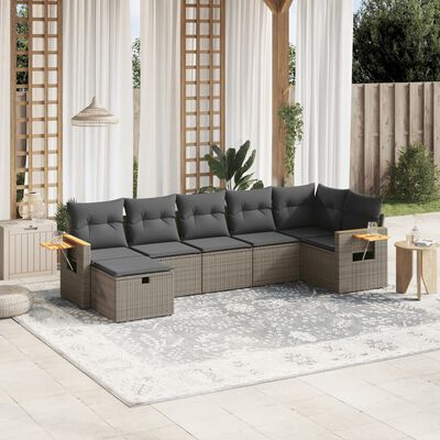 vidaXL 7-tlg. Garten-Sofagarnitur mit Kissen Grau Poly Rattan