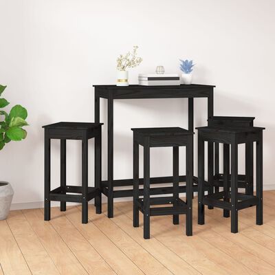 vidaXL 5-tlg. Bar-Set Schwarz Massivholz Kiefer