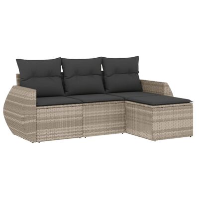 vidaXL 4-tlg. Garten-Sofagarnitur mit Kissen Hellgrau Poly Rattan