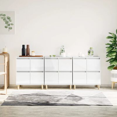 vidaXL Sideboards 3 Stk. Hochglanz-Weiß 60x35x70 cm Holzwerkstoff