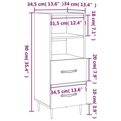 vidaXL Sideboard Weiß 34,5x34x90 cm Holzwerkstoff