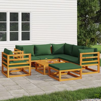 vidaXL 8-tlg. Garten-Lounge-Set mit Grünen Kissen Massivholz