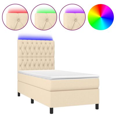 vidaXL Boxspringbett mit Matratze & LED Creme 100x200 cm Stoff