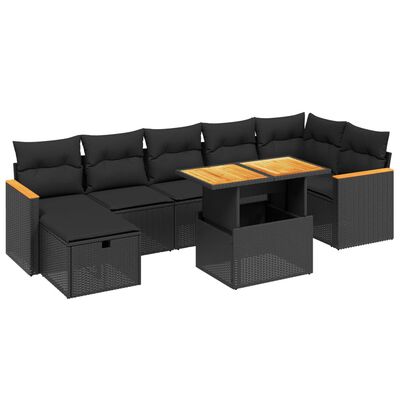 vidaXL 8-tlg. Garten-Sofagarnitur mit Kissen Schwarz Poly Rattan