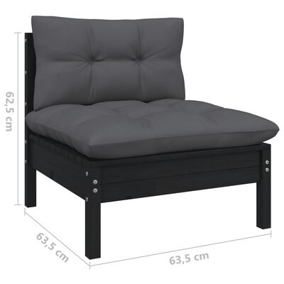 vidaXL 9-tlg. Garten-Lounge-Set mit Kissen Schwarz Massivholz Kiefer