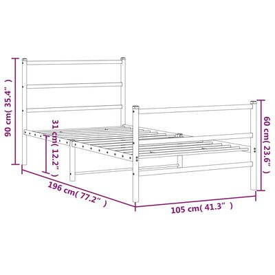 vidaXL Bettgestell mit Kopf- und Fußteil Metall Schwarz 100x190 cm