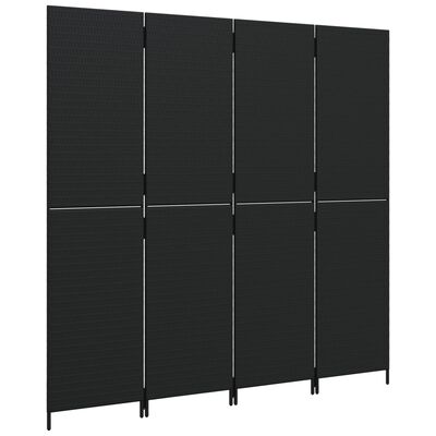 vidaXL Paravent 4-tlg. Schwarz Poly Rattan