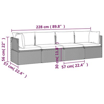 vidaXL 4-tlg. Garten-Lounge-Set mit Kissen Grau Poly Rattan