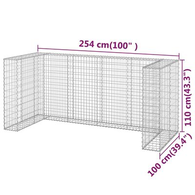 vidaXL Gabionenwand für Mülltonnen Verzinkter Stahl 254x100x110 cm