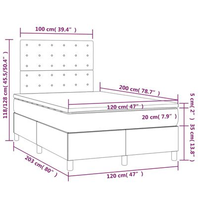 vidaXL Boxspringbett mit Matratze & LED Grau 120x200 cm Kunstleder