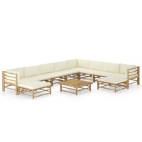 vidaXL 11-tlg. Garten-Lounge-Set mit Cremeweißen Kissen Bambus