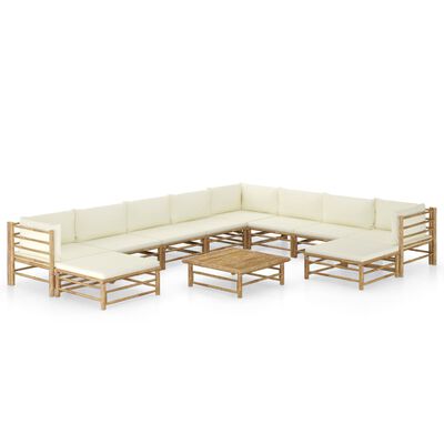 vidaXL 11-tlg. Garten-Lounge-Set mit Cremeweißen Kissen Bambus