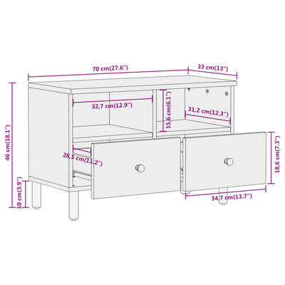 vidaXL TV-Schrank 70x33x46 cm Massivholz Akazie